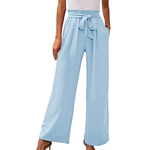 MeiLyviba Palazzo Hose Damen Mit Weitem Bein Leichte Elastische Taille Sommer Hose Mit Taschen Kausale Arbeit Hose Sommerhose Wide Leg Pants Women Elegant Marlenehose Leicht Und Luftig Office Pants von MeiLyviba