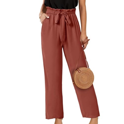 MeiLyviba Palazzo Hose Damen Mit Weitem Bein Leichte Elastische Taille Sommer Hose Mit Taschen Kausale Arbeit Hose Sommerhose Wide Leg Pants Women Elegant Marlenehose Leicht Und Luftig Office Pants von MeiLyviba