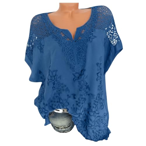 MeiLyviba Tunika Damen Große Größen Tshirt 3/4 Arm Spitze Shirtbluse Elegant Oversize Longshirt Lose Lagenlook Festliche V-Ausschnitt Tunika Hemd Longbluse Bluse Oberteile Tops von MeiLyviba