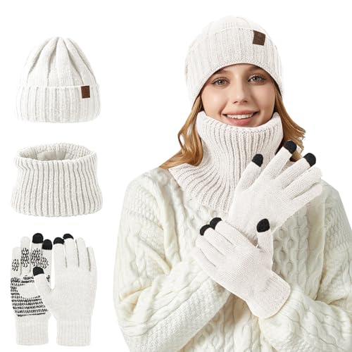 Mütze, Schal & Handschuh-Sets Für Damen Und Herren Mütze Schal Und Touchscreen Handschuhe Set Wintermütze Schlauchschal Warm Beanie Bequemer Laden Winter Winterhandschuhe Mit Fleece Gefütterte von MeiLyviba