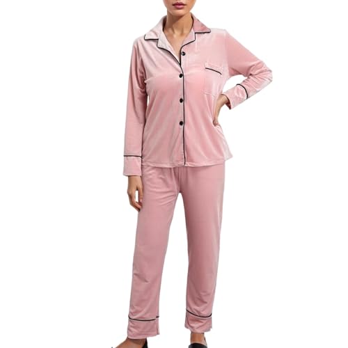 Schlafanzug Damen Lang Pyjamas Zweiteiliger Nachtwäsche Hausanzug Für Frauen Mit Bündchen Pyjamahose Freizeitanzug Für Frühling Winter Pyjama Set Raglanärmel Sleepwear Und Karierte Lounge Set Langarm von MeiLyviba