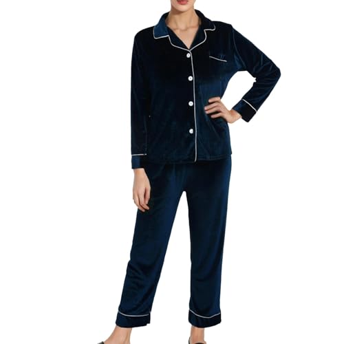 Schlafanzug Damen Lang Pyjamas Zweiteiliger Nachtwäsche Hausanzug Für Frauen Mit Bündchen Pyjamahose Freizeitanzug Für Frühling Winter Pyjama Set Raglanärmel Sleepwear Und Karierte Lounge Set Langarm von MeiLyviba