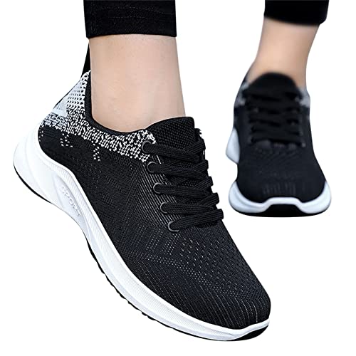 Sneaker Damen Schwarz Elegant Bequem Breite Schuhe Sportschuhe Fußballschuhe Leichtgewichts Atmungsaktiv Frauen Straßenlaufschuhe Trekkingschuhe Große Größe Fashion Classic Für Fitness Camper Walking von MeiLyviba