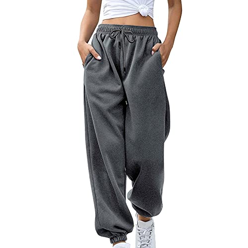 Sporthose Damen High Waist Mit Taschen Jogginghose Lang Hose Freizeithose Einfarbig Baggy Kordelzug Trainingshose Sweathose Relaxhose Laufhosen Trainingshose Sportbekleidung Bequem Für Sport Yoga Gym von MeiLyviba