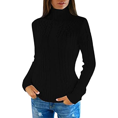 Strickpullover Damen Mit Rundhalsausschnitt Pullover Rollkragenpullover Leichter Oberteil Winter Sweater Pulli Casual Langarm Strickpulli Winterpulli Rundhals Sweatshirt Jumper Shirts Lose Oversize von MeiLyviba