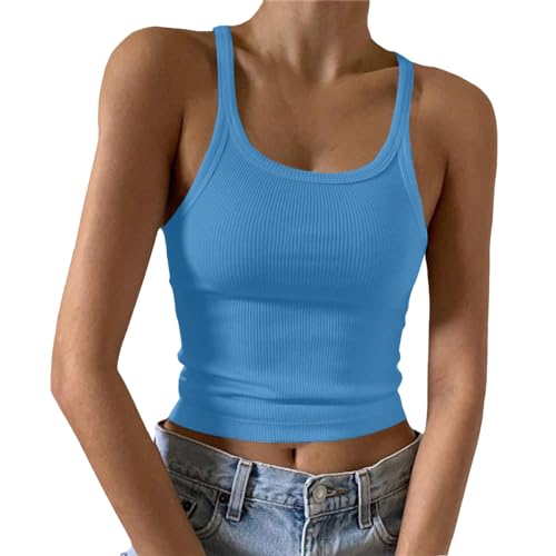 Tank Top Damen Quadratischer Hals 2024 Trendy Ärmellose Oberteile Damen Elegant Shirts Damen Sommer Mit Falten Lockere Tops Für Damen von MeiLyviba