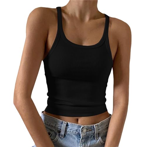 Tank Top Damen Quadratischer Hals 2024 Trendy Ärmellose Oberteile Damen Elegant Shirts Damen Sommer Mit Falten Lockere Tops Für Damen von MeiLyviba