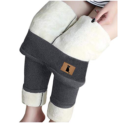 Thermoleggings Damen Gefüttert Lamb Frauen Warme Schlanke Hose Winter Lamm Plüsch Jogginghose Verdickte Teddy Fleece Jogginghose Hohe Taille Übergroße Leggings Für Frauen High Waist Lang Yogahose von MeiLyviba