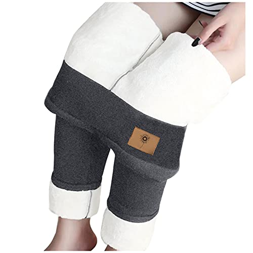 Thermoleggings Damen Gefüttert Lamb Frauen Warme Schlanke Hose Winter Lamm Plüsch Jogginghose Verdickte Teddy Fleece Jogginghose Hohe Taille Übergroße Leggings Für Frauen High Waist Lang Yogahose von MeiLyviba