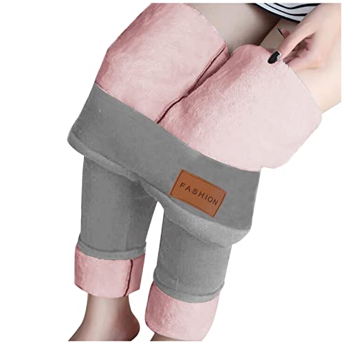 Thermoleggings Damen Gefüttert Lamb Frauen Warme Schlanke Hose Winter Lamm Plüsch Jogginghose Verdickte Teddy Fleece Jogginghose Hohe Taille Übergroße Leggings Für Frauen High Waist Lang Yogahose von MeiLyviba