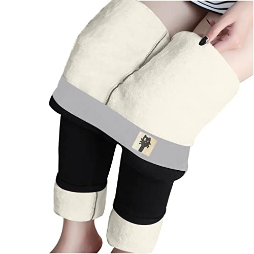 Thermoleggings Damen Gefüttert Lamb Frauen Warme Schlanke Hose Winter Lamm Plüsch Jogginghose Verdickte Teddy Fleece Jogginghose Hohe Taille Übergroße Leggings Für Frauen High Waist Lang Yogahose von MeiLyviba