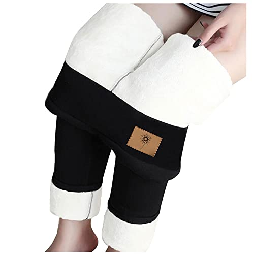 Thermoleggings Damen Gefüttert Lamb Frauen Warme Schlanke Hose Winter Lamm Plüsch Jogginghose Verdickte Teddy Fleece Jogginghose Hohe Taille Übergroße Leggings Für Frauen High Waist Lang Yogahose von MeiLyviba