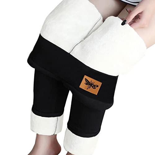 Thermoleggings Damen Gefüttert Lamb Frauen Warme Schlanke Hose Winter Lamm Plüsch Jogginghose Verdickte Teddy Fleece Jogginghose Hohe Taille Übergroße Leggings Für Frauen High Waist Lang Yogahose von MeiLyviba