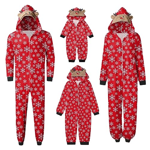 Weihnachten Pyjama Familien Damen Herren Kinder Jumpsuit Kuschelig Hoodie mit Reißverschluss Kapuze Rentier Weihnachts Schlafanzug Set Einteiler Nachtwäsche Overall Hausanzug für die ganze Familie von MeiLyviba