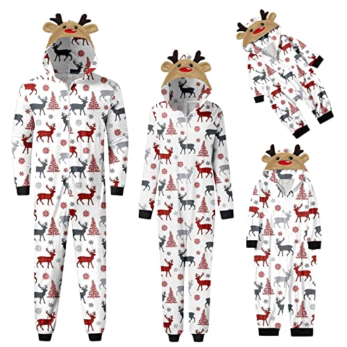 Weihnachten Pyjama Familien Damen Herren Kinder Jumpsuit Kuschelig Hoodie mit Reißverschluss Kapuze Rentier Weihnachts Schlafanzug Set Einteiler Nachtwäsche Overall Hausanzug für die ganze Familie von MeiLyviba