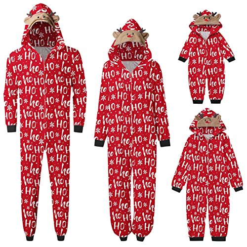 Weihnachten Pyjama Familien Damen Herren Kinder Jumpsuit Kuschelig Hoodie mit Reißverschluss Kapuze Rentier Weihnachts Schlafanzug Set Einteiler Nachtwäsche Overall Hausanzug für die ganze Familie von MeiLyviba