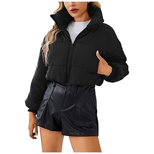 Winterjacke Teenager Mädchen Kurz Daunenjacke Leicht Winter Schwarz Warm Mit Reißverschluss Damen Steppjacke Jacke Übergangsjacke Gefüttert Stehkragen Vintage Wintermantel Winterparka Felljacke von MeiLyviba