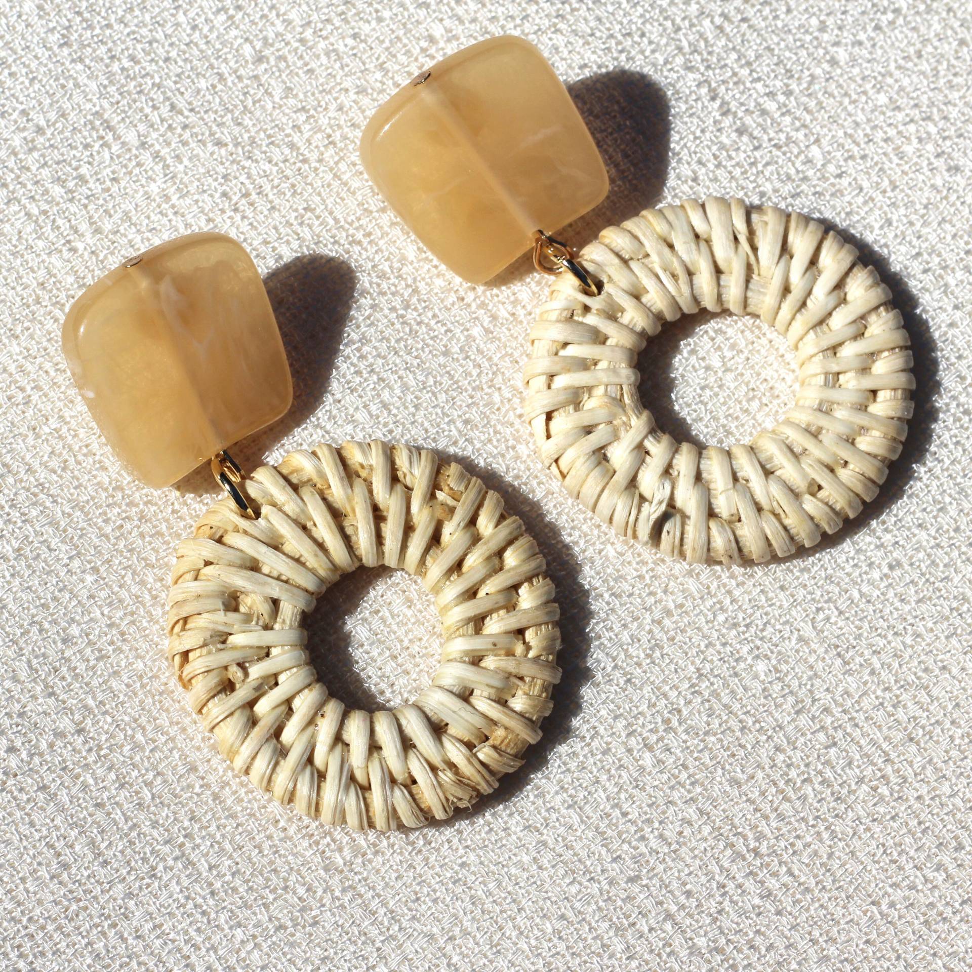 Acryl Holz Weben Ohrringe/Handgemachte Marmor Runde Gewebt Sommer Tropfen Boho Pariser von MeiMiStudio