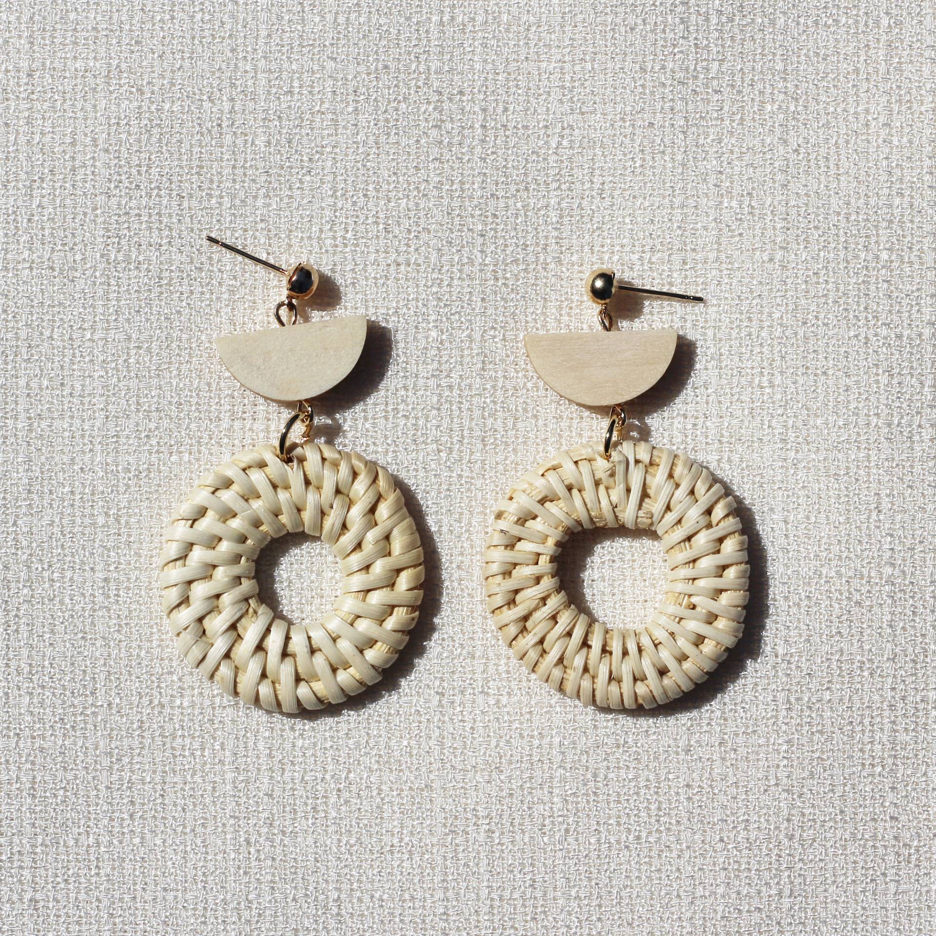 Handgemachte Holz Ohrringe Französisch Stil Boho Pariser Handgemachte Runde Gewebt Weben Sommer Tropfen von MeiMiStudio