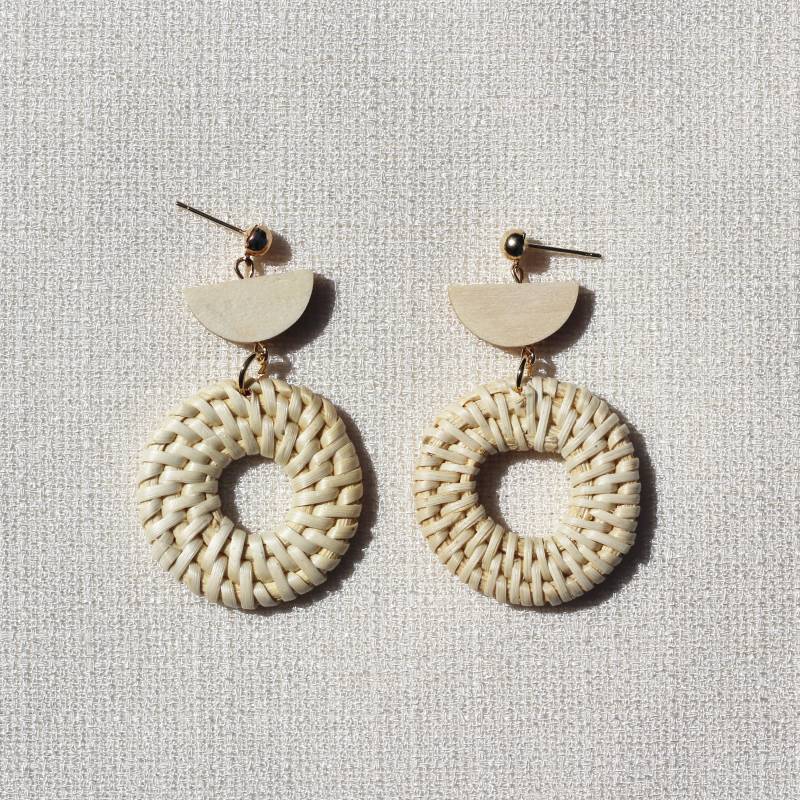 Handgemachte Holz Ohrringe Französisch Stil Boho Pariser Handgemachte Runde Gewebt Weben Sommer Tropfen von MeiMiStudio