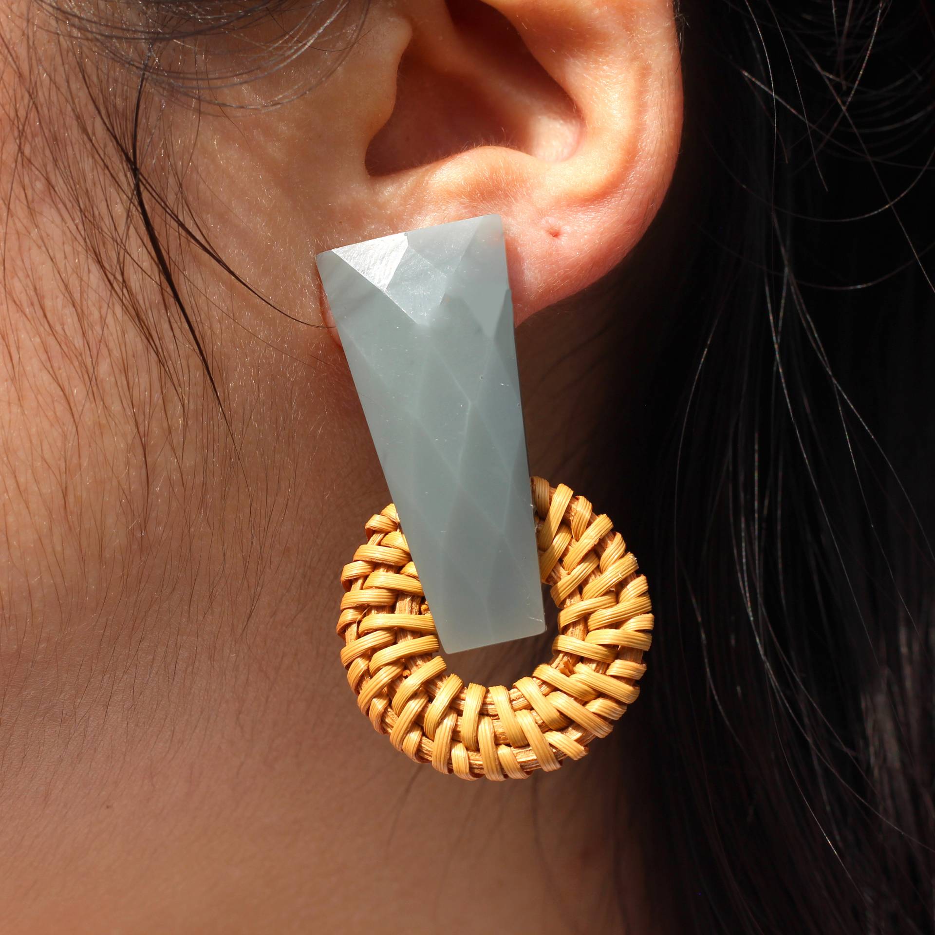 Handgemachte Holz Weben Ohrringe/Französisch Stil Boho Petrol Marmor Harz Pariser Handgemachte Runde Gewebt Sommer Tropfen von MeiMiStudio