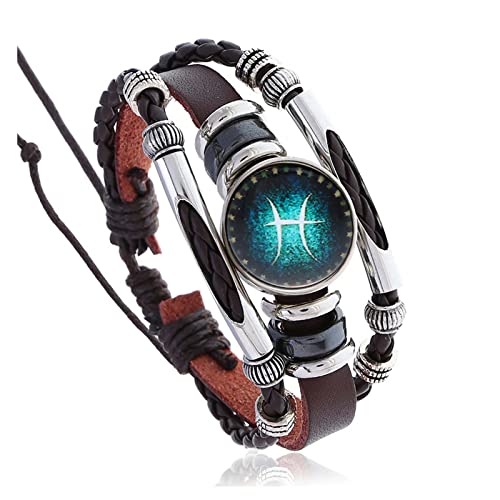 MeiPing Damen Herren Surferarmband mit Sternzeichen Ihrer Wahl Blau Bracelet Horoskop Chunk Kunstleder Armband von MeiPing