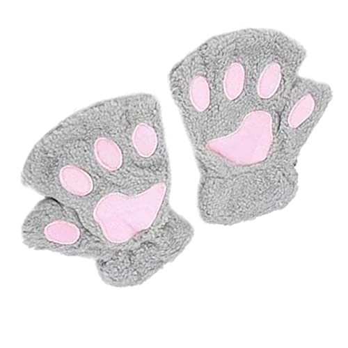 Fingerlos Handschuhe Winter Katze Claw Bear Pfote Plüsch Fäustlinge Niedliche Cartoon Halbfinger Handschuhe Warme Fausthandschuh Outdoor Dicke Handwärmer von MeiPing