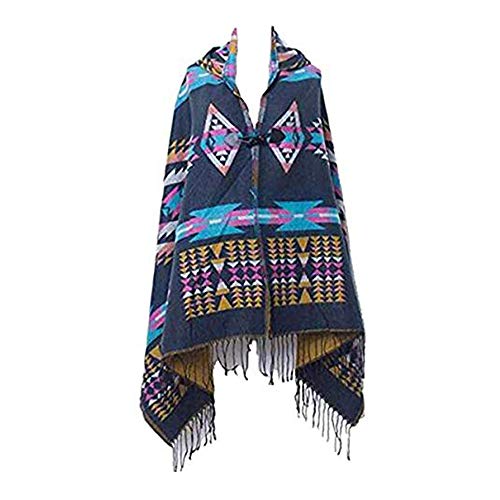 MeiPing Damen Böhmische Decke Poncho Hoodie Cape Schal Mit Quasten von MeiPing