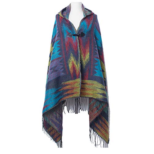 MeiPing Damen Fashion Croissant Button Bohemian Fransen Blended Kaschmir Kapuzenumhang, Einheitsgröße S - XXL, Winter & Arbeit, One Size Design, Perfekt für US Damen Größe S - XXL von MeiPing