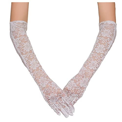 MeiPing Frauen Lange Satinhandschuhe Formelle Braut Bankett Party Hochzeit Opera Mitten (white3), Einheitsgröße von MeiPing