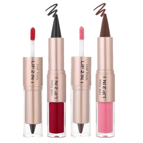 2-in-1 Gradient Lip Liner/Lipstick and Lip Gloss Matte and Glossy Lips 2PCS, Erzielen Sie Kontur und allmählichen Ombre-Effekt mit einfach zu bedienender Kreideform und Kegelspitze 02,03 von MeiPlumLai