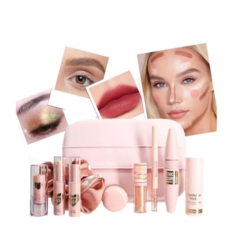 Make-up-Sets für Teenager-Mädchen, Lippenstift, Konturenstift, Highlighter-Stick, Lidschatten, Lippenschlamm, 2-in-1 Augenbrauenstift, Foundation-Stick, Mascara und Haarband, Make-up-Geschenkset für von MeiPlumLai