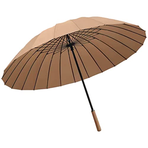 Meichoon 24 Rippen Fiberglas Gerader Regenschirm mit Ledergriff Winddicht Manuell Sonne Regenstab Bumbershoot Outdoor Business Damen Herren KS49 Kaffee von Meichoon