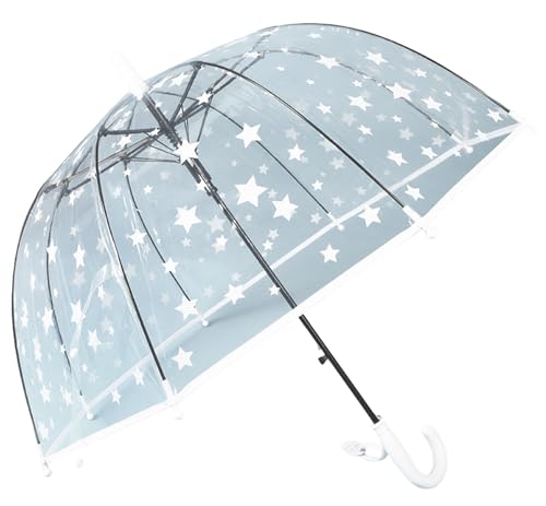 Meichoon Clear Bubble Regenschirm Blätter Muster Großer Baldachin Transparente Kuppelabdeckung 8 Knochen Fiberglas Stahl Skelett Wind- und regendicht J Haken Griff Outdoor für Frauen Kinder Schwarz von Meichoon