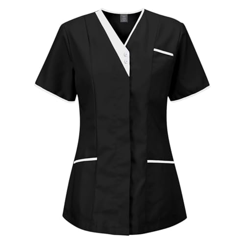 Meichoon Damen Scrubs Top Medical Uniform Top V-Ausschnitt 3 Taschen Kurzarm Slim Fit Leicht Feuchtigkeitstransport von Meichoon