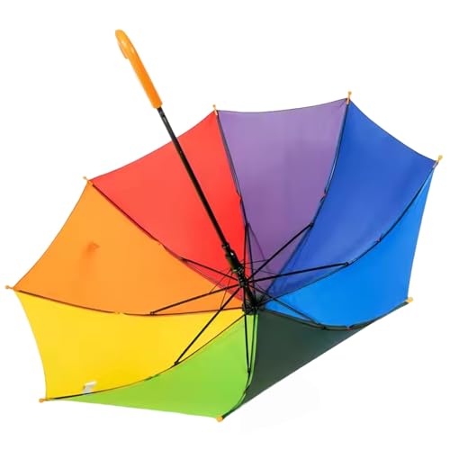 Meichoon Kinder Regenbogen Regenschirm starker Fiberglasrahmen 8 Streben leicht wind- und regensicher einfach zu öffnen und zu schließen J-Haken-Griff tragbar für draußen Orange von Meichoon