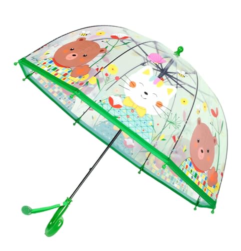 Meichoon Kinder Regenschirm Bär und Kätzchen Design 8 Knochen Wind- und regenfest Leicht zu greifen Bequem zu halten Automatische Öffnung Grün von Meichoon