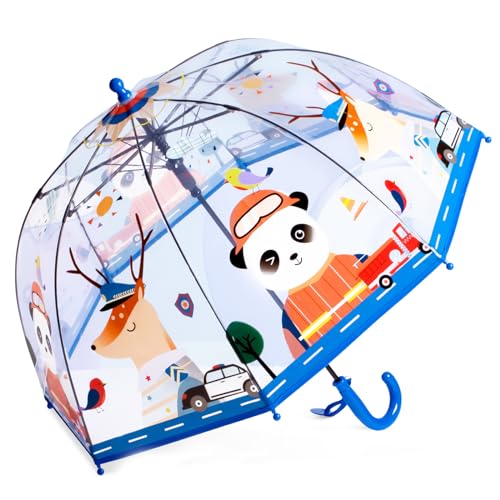 Meichoon Kinder Regenschirm mit Panda und Hirsch Design Transparenter Regenschirm mit klarem Sichtfeld Leicht zu greifen Automatische Öffnung Blau von Meichoon