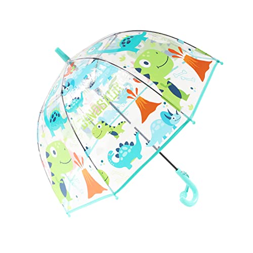 Meichoon Kinder Regenschirm mit langem Griff Cartoon Dinosaurier-Muster Bogen 70cm/27in Dome 8 Umbrella Bones Windproof Anti-Fall Ein Knopf zu öffnen für 3-8 Jahre alte Kinder Blau von Meichoon