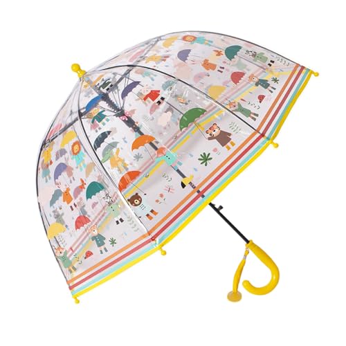 Meichoon Kinder Stock Regenschirm Cartoon Bär Muster Transparent 70cm/27.5'' Kuppel Bequem zu halten mit Namensschild für Jungen und Mädchen Gelb von Meichoon