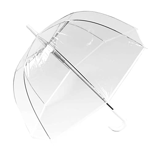 Meichoon Kinder Stock Regenschirm Transparent Regenschirm Clear Vision 70cm/27in Gewölbte Kuppel Automatisch Offener Griff Leicht zu greifen Stabil Windresistent Weiß von Meichoon