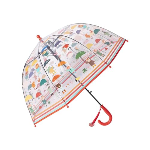 Meichoon Kinder Stockschirm mit Bärendesign Transparent 70cm/27.5'' Kuppel Wind- und regenfest Automatisch öffnend Bequemer Griff Rot von Meichoon