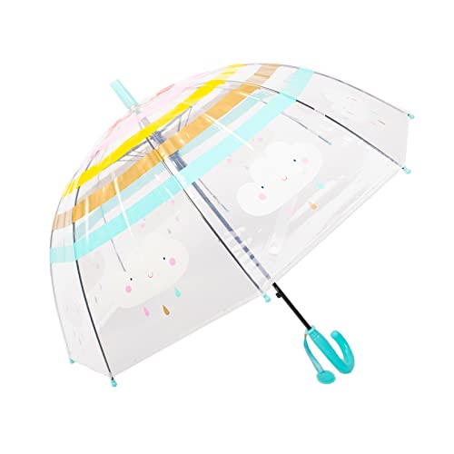 Meichoon Kinder Transparenter Regenschirm Regenbogen gestreift Niedliche Wolken Push-Pull Gerader Griff Bogen Kleiner Rahmen für Jungen und Mädchen im Alter von 3-10 Jahren Blau von Meichoon