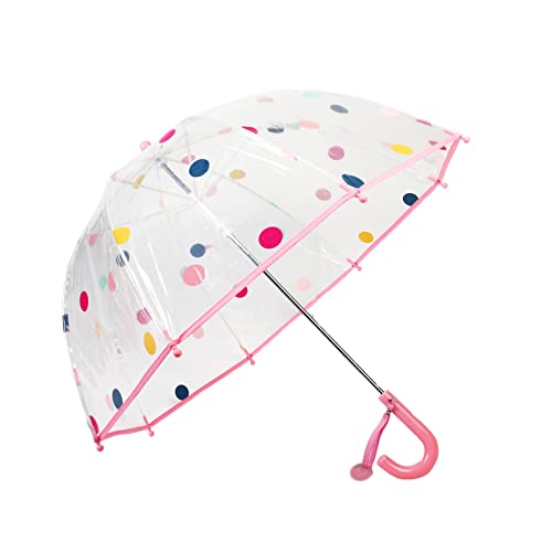 Meichoon Kinderschirm mit langem Stiel Transparente Version Buntes Polka-Dot-Muster Winddicht und bruchsicher Manuelle Öffnung für Jungen und Mädchen im Alter von 3-8 Jahren Pink von Meichoon