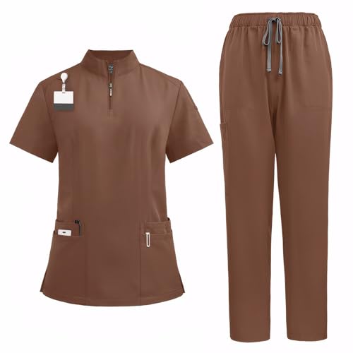 Meichoon Medical Overalls Anzug Scrubs für Damen Set Polyester-Scrub-Set Komfort-Sitz Zip-Up Top 4-Taschen Feuchtigkeitstransport von Meichoon