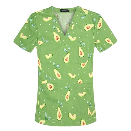 Meichoon Medical Uniform Top Frauen Scrubs V-Ausschnitt Kurzarm Bedruckte Baumwolle Weich Hautfreundlich Atmungsaktiv Pflegeleicht von Meichoon