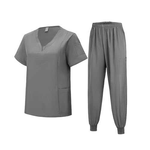 Meichoon Medizinisches Uniformset Kurzärmeliges Oberteil mit Taschen Taillierte Hose Leicht elastisch Natürlich weich für Männer und Frauen DK06 Grau XX-Large von Meichoon
