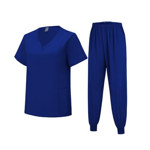 Meichoon Medizinisches Uniformset Kurzärmeliges Oberteil mit Taschen Taillierte Hose Leicht elastisch Natürlich weich für Männer und Frauen DK06Blau XX-Large von Meichoon