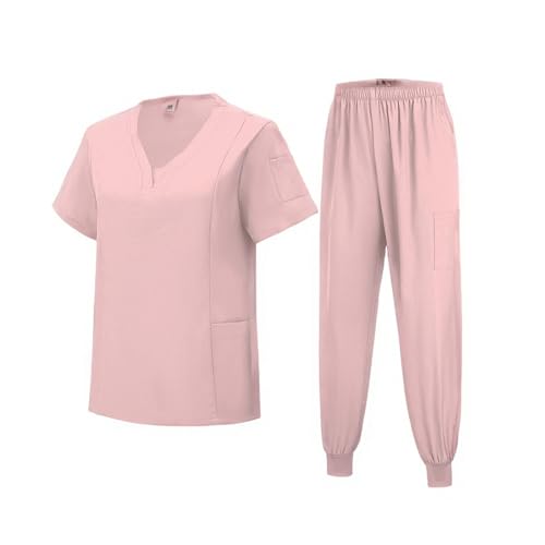 Meichoon Medizinisches Uniformset Kurzärmliges Oberteil mit Taschen Taillierte Hose Leicht elastisch und natürlich weich für Männer und Frauen DK06Rosa XX-Large von Meichoon
