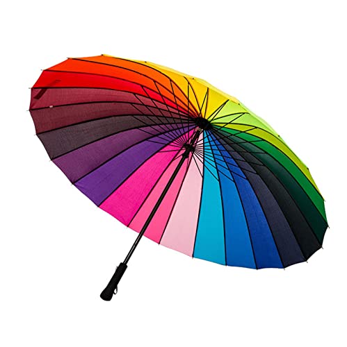 Meichoon Regenschirm Sturmfest XXL Groß 24 Rippen Mode Langen Griff Geraden Regenschirm Anti-Uv-Sonne/Regen Winddicht Wasserdichte Reise Golfschirm Regenbogen von Meichoon